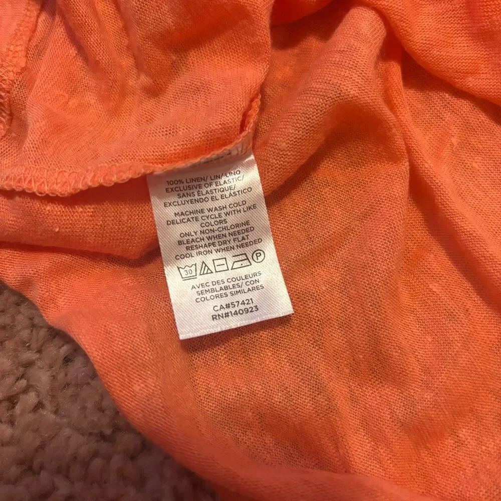 Loft 100% Linen Ruffle Off Shoulder Coral Orange Sz Small NWT Elevated Basics - Picture 5 of 7
